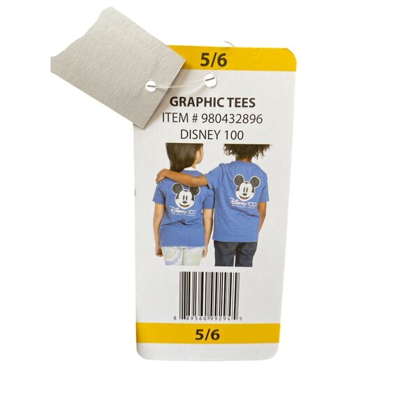 Disney 100 Graphic T-Shirt For Kids Size 5/6 Blue Mickey Mouse Design Cotton Ble - Picture 4 of 4